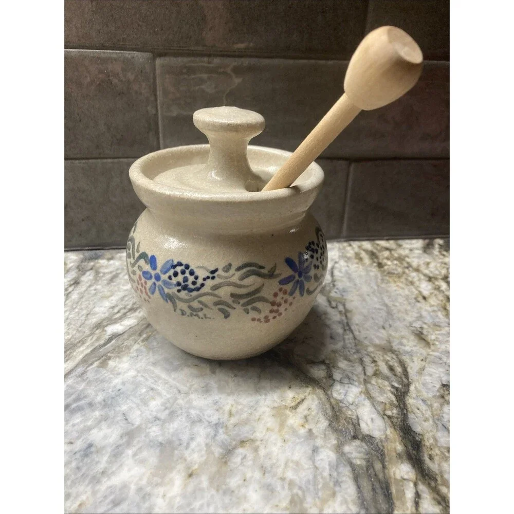 Vintage 1986 Turn & Burn Honey Pot W Lid- Seagrove NC- EUC- Signed D.M.L.